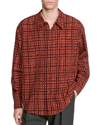 Sandro Velvet Flocking Thread Shirt In Burgundy