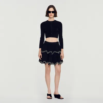 Sandro Velvet Knit Cropped Cardigan In Black