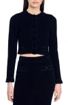 Sandro Leandro Velvet Knit Cardigan In Black