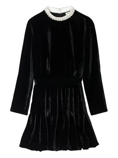 Sandro Velvet Mini Dress In Black