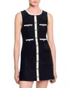 Sandro Womens Black Round-neck Button-down Stretch-velvet Mini Dress In Black