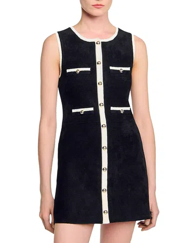 Sandro Velvet Mini Dress In Black