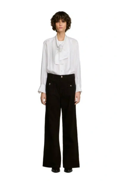 Sandro Bastiaan Corduroy Patch Pocket Wide Leg Pants In Black