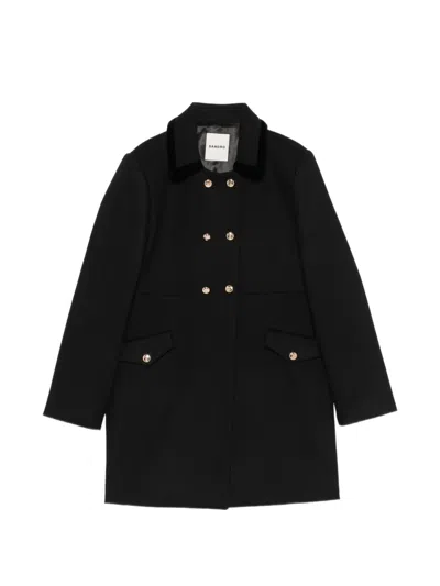 Sandro Velvet-trim Double-breasted Coat In Black