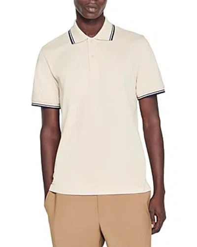 Sandro Logo-embroidered Piqué Polo Shirt In Greige