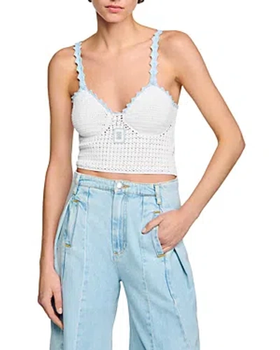 Sandro Victoire Crochet Crop Top In White