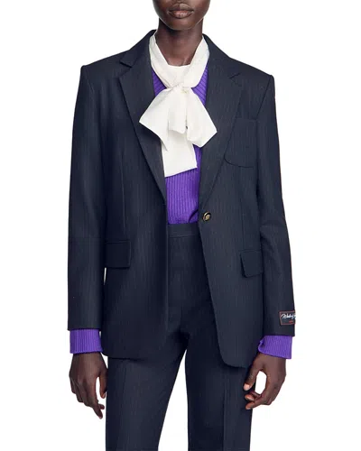 Sandro Victoire Pinstripe Blazer In Blue
