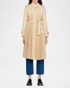 Sandro Pleated Trench Coat With Belt In Beige