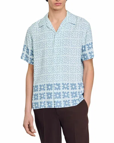 Sandro Vintage Flower Regular Fit Camp Shirt In Bleus