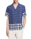 Sandro Vintage Flower Regular Fit Camp Shirt In Midnight Blue