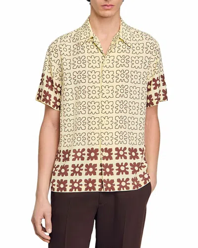Sandro Vintage Flower Regular Fit Camp Shirt In Oats