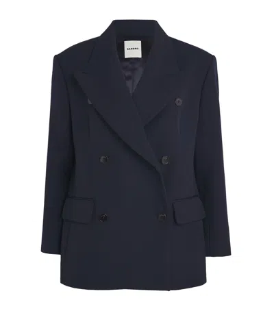 Sandro Virgin Wool-blend Blazer In Blue