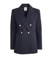 Sandro Womens Navy Blue Double-breasted Slim-fit Wool-blend Blazer In Blue