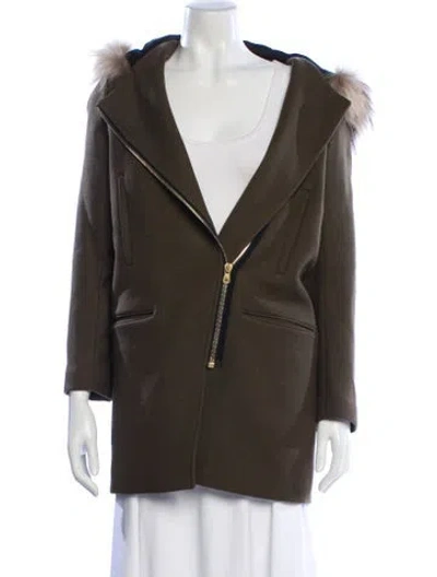 Pre-owned Sandro Virgin Wool Fur Coat In Green