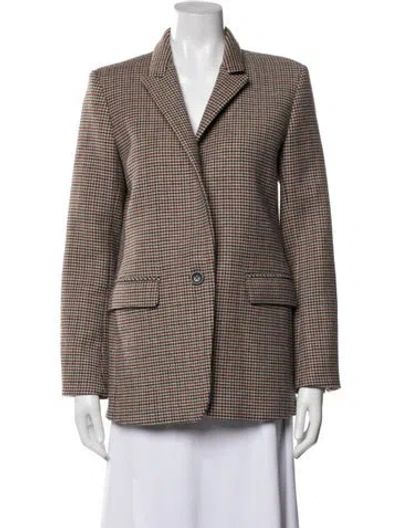 Pre-owned Sandro Virgin Wool Houndstooth Print Blazer In Brown