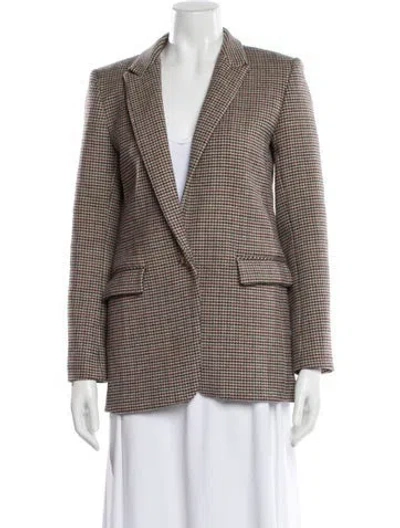 Pre-owned Sandro Virgin Wool Houndstooth Print Blazer In Burgundy