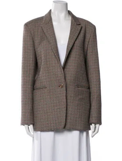 Pre-owned Sandro Virgin Wool Plaid Print Blazer In Burgundy