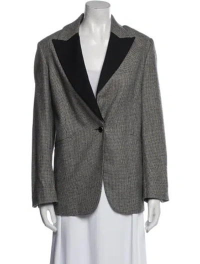 Pre-owned Sandro Virgin Wool Plaid Print Blazer In Gray