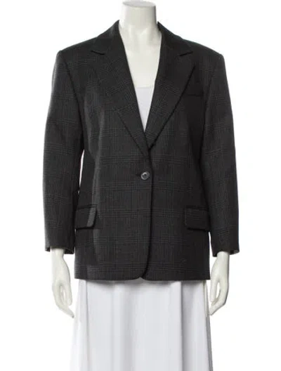 Pre-owned Sandro Virgin Wool Plaid Print Blazer In Gray