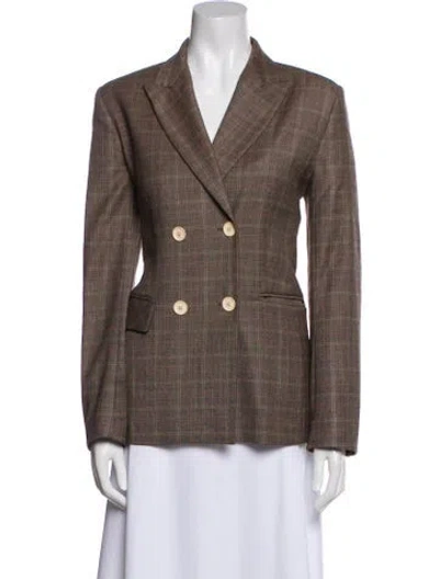 Pre-owned Sandro Virgin Wool Plaid Print Blazer In Neutral