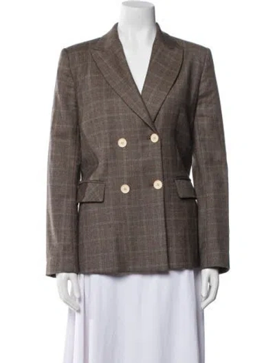 Pre-owned Sandro Virgin Wool Plaid Print Blazer In Neutral