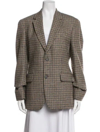 Pre-owned Sandro Virgin Wool Plaid Print Blazer In Neutrals