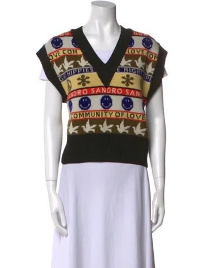 Pre-owned Sandro Virgin Wool Printed Sweater In Multi