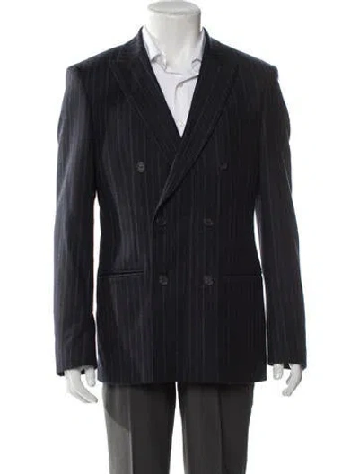 Pre-owned Sandro Virgin Wool Striped Blazer In Blue