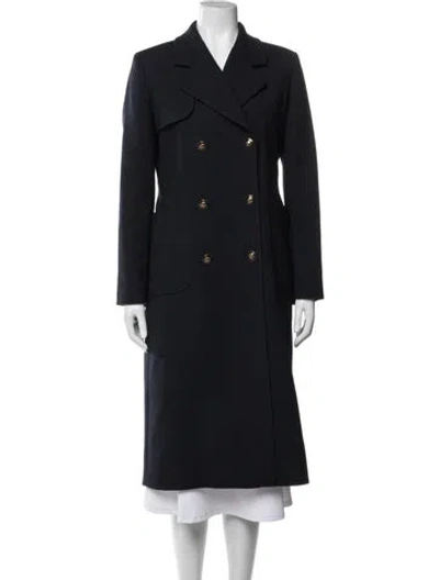 Pre-owned Sandro Virgin Wool Trench Coat In Blue