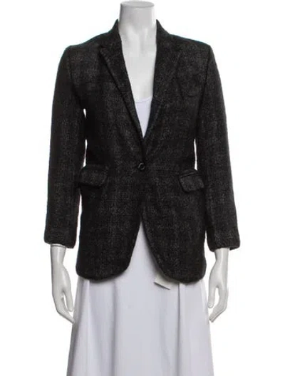 Pre-owned Sandro Virgin Wool Tweed Pattern Blazer In Black