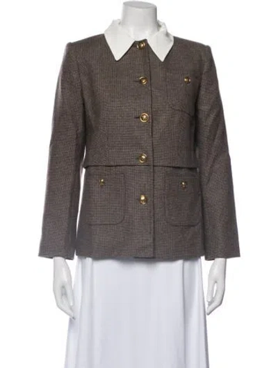 Pre-owned Sandro Virgin Wool Tweed Pattern Blazer In Brown