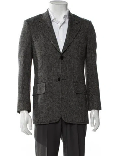 Pre-owned Sandro Virgin Wool Tweed Pattern Blazer In Grey