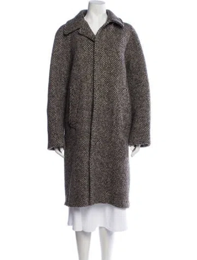 Pre-owned Sandro Virgin Wool Tweed Pattern Coat In Black