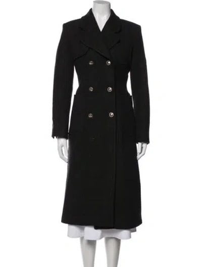 Pre-owned Sandro Virgin Wool Tweed Pattern Coat In Black