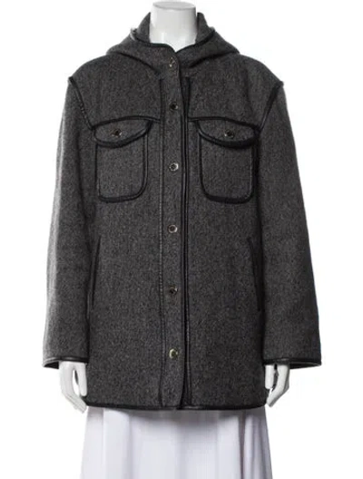 Pre-owned Sandro Virgin Wool Tweed Pattern Coat In Gray
