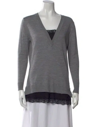 Pre-owned Sandro Virgin Wool V-neck Sweater In Gray
