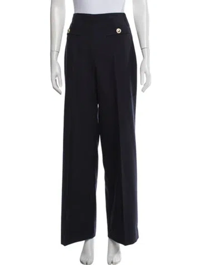 Pre-owned Sandro Virgin Wool Wide Leg Pants In Blue
