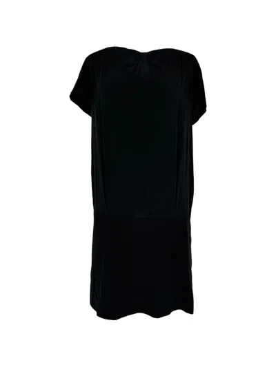 Pre-owned Sandro V-neck Bow-detail Dress In Black