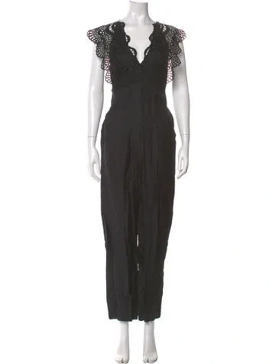 Pre-owned Sandro V-neck Jumpsuit In Black