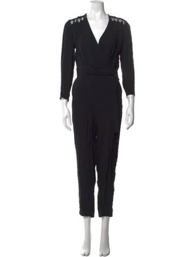 Pre-owned Sandro V-neck Jumpsuit In Black