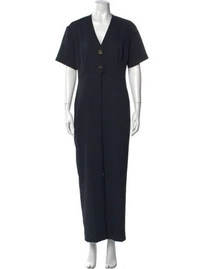 Pre-owned Sandro V-neck Jumpsuit In Blue