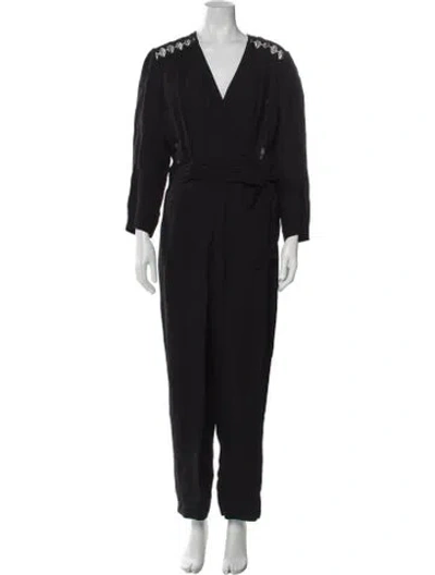 Pre-owned Sandro V-neck Jumpsuit W/ Tags In Black
