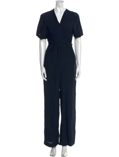 Pre-owned Sandro V-neck Jumpsuit W/ Tags In Blue