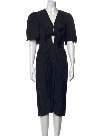 Pre-owned Sandro V-neck Knee-length Dress In Black