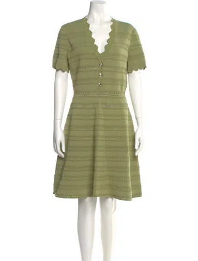 Pre-owned Sandro V-neck Knee-length Dress In Green