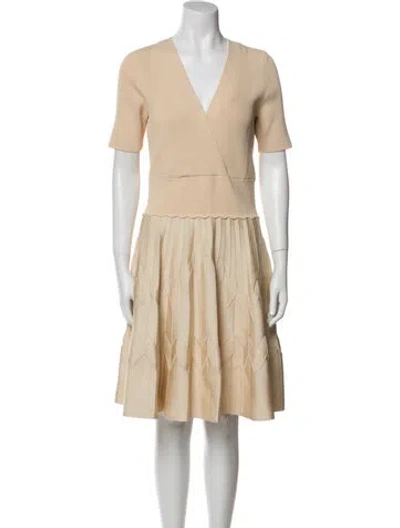 Pre-owned Sandro V-neck Knee-length Dress In Neutral