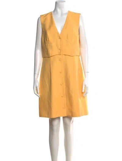 Pre-owned Sandro V-neck Knee-length Dress W/ Tags In Yellow