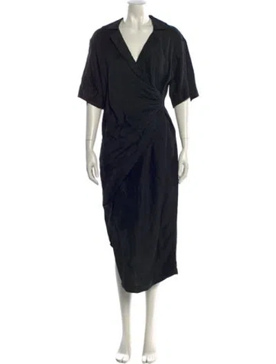 Pre-owned Sandro V-neck Long Dress In Black