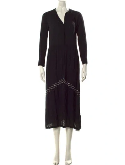 Pre-owned Sandro V-neck Long Dress In Black