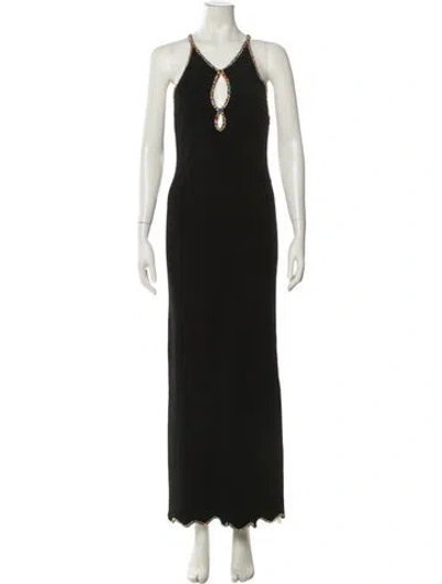 Pre-owned Sandro V-neck Long Dress In Black